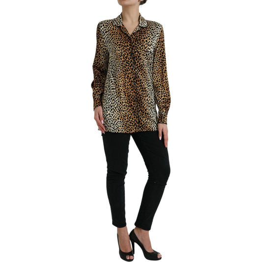 Dolce & Gabbana Elegant Brown Animal Print Silk Blouse Dolce & Gabbana Rosy Brown