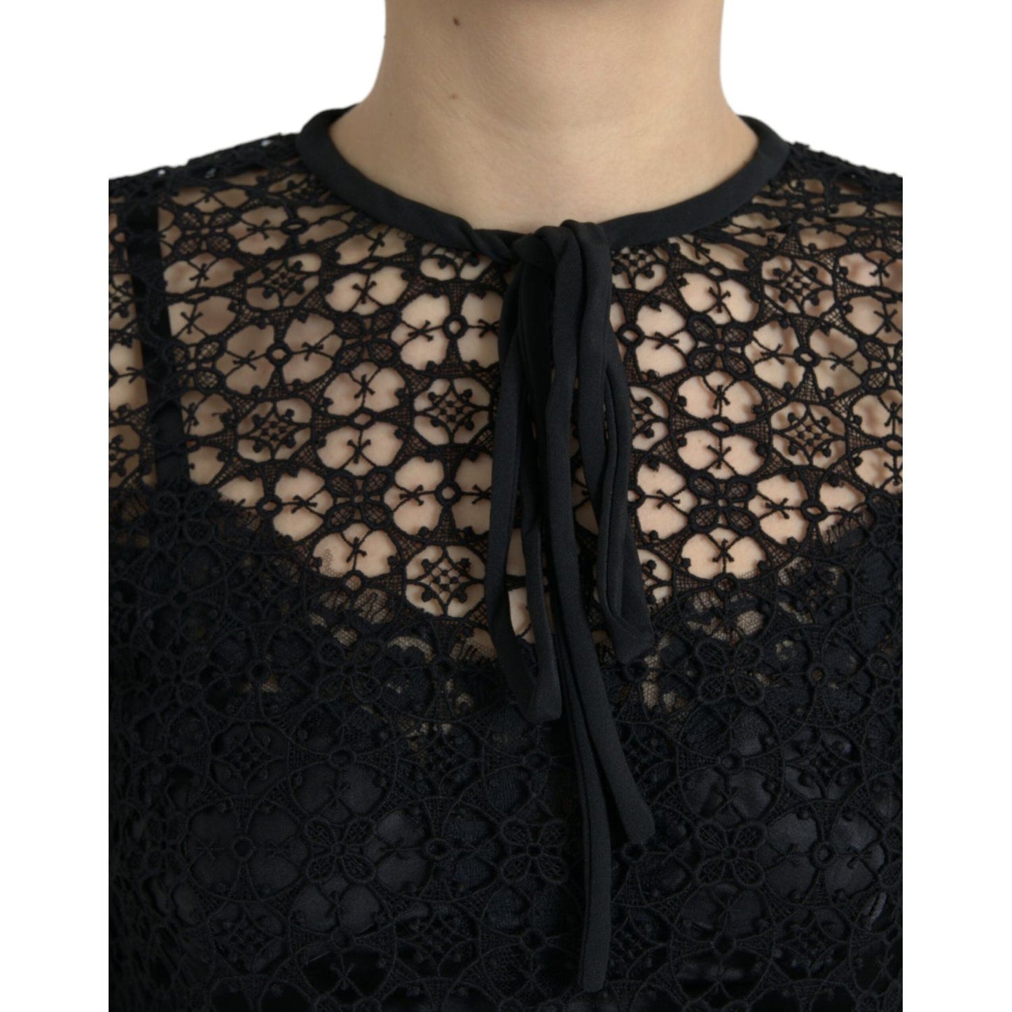 Dolce & Gabbana Black Floral Lace Short Sleeves Blouse Top