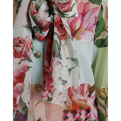 Dolce & Gabbana Multicolor Floral Patchwork Ascot Collar Top