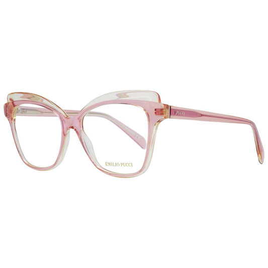 Emilio Pucci Pink Women Glasses Frame with rose-colored full-rim butterfly style, plastic material, size 54-16-140, includes branded case