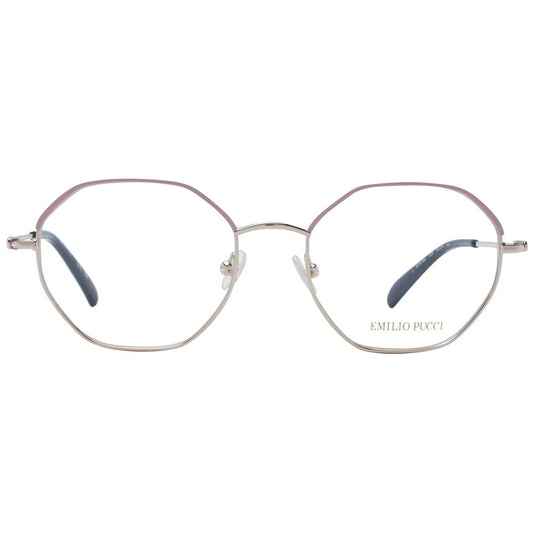 Emilio Pucci Pink Women Glasses Frame, rose metal full-rim round design with demo lenses, 54-19-140 size, includes branded case.