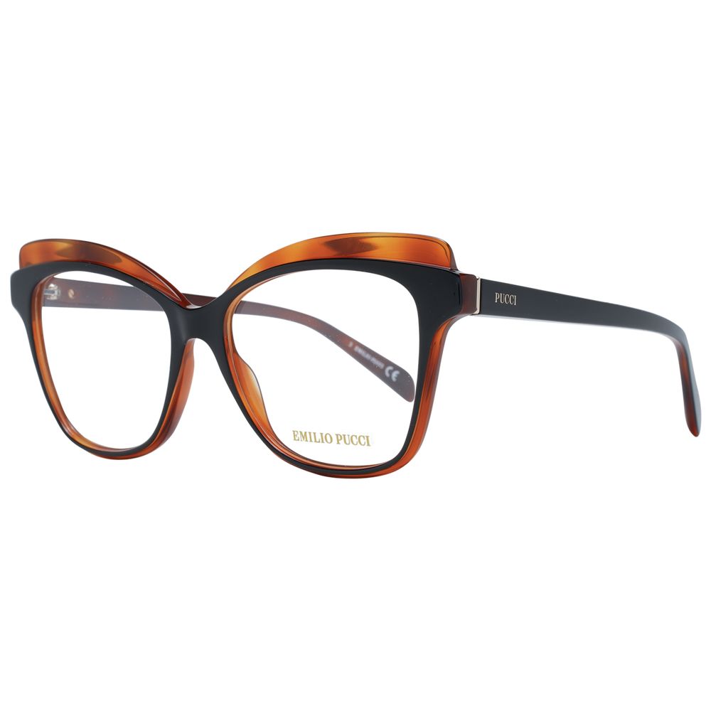 Emilio Pucci Brown Women Glasses Frame in full-rim butterfly style with plastic lenses and branded case.