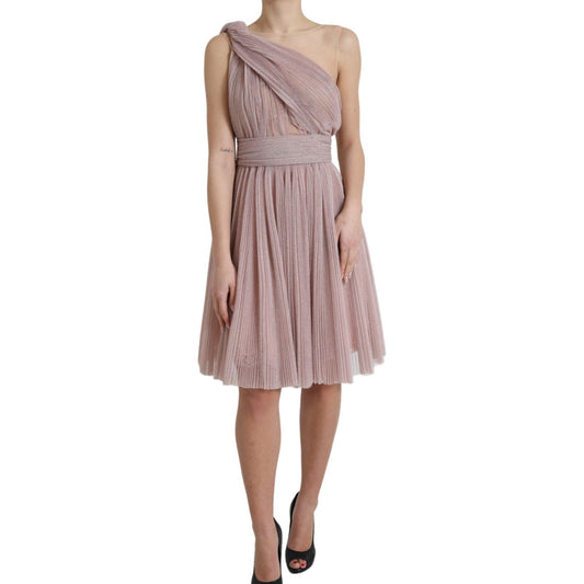 Dolce & Gabbana Lilac One-Shoulder Pleated Designer Dress Dolce & Gabbana Rosy Brown
