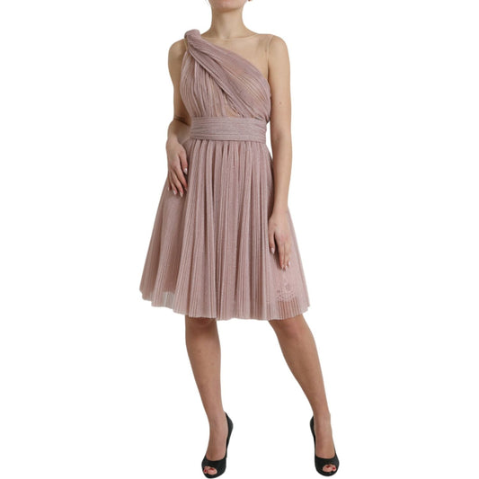 Dolce & Gabbana Lilac One-Shoulder Pleated Designer Dress Dolce & Gabbana Rosy Brown