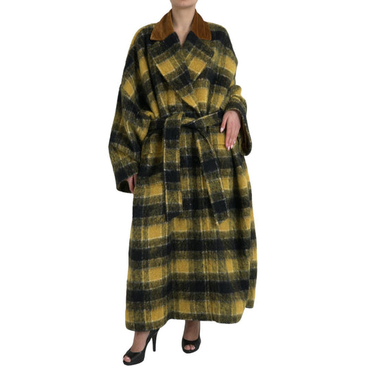 Dolce & Gabbana Chic Checkered Long Trench Coat in Sunny Yellow Dolce & Gabbana Dark Slate Gray