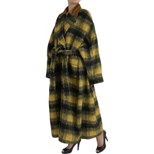 Dolce & Gabbana Chic Checkered Long Trench Coat in Sunny Yellow Dolce & Gabbana Dark Slate Gray