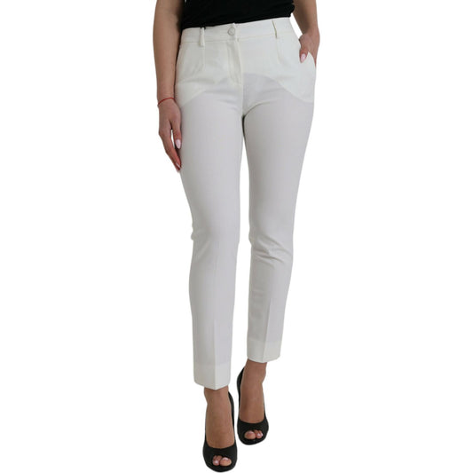 Dolce & Gabbana Elegant White Mid-Waist Tapered Pants Dolce & Gabbana Gray