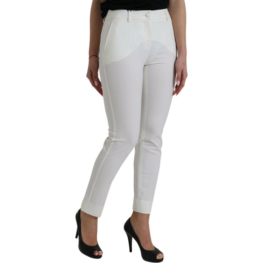 Dolce & Gabbana Elegant White Mid-Waist Tapered Pants Dolce & Gabbana Gray