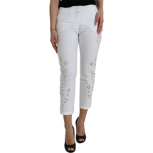 Dolce & Gabbana Elegant White Tapered Mid Waist Pants Dolce & Gabbana Gray