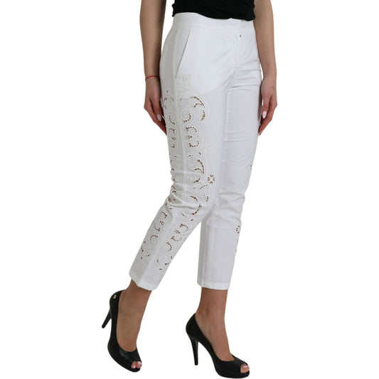 Dolce & Gabbana Elegant White Tapered Mid Waist Pants Dolce & Gabbana Gray