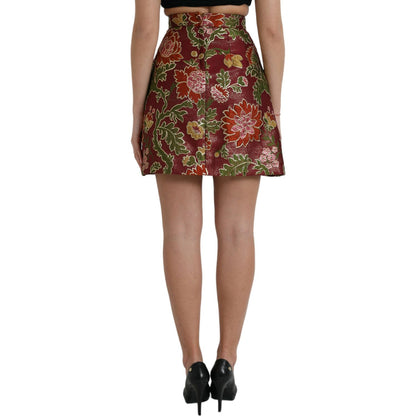 Dolce & Gabbana Maroon Floral Jacquard A-line Mini Skirt