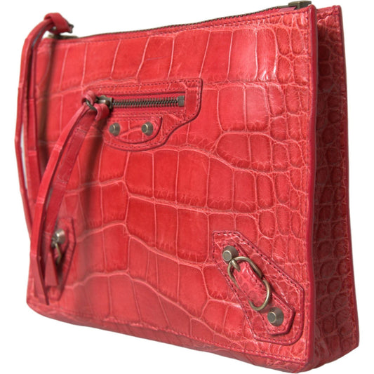Balenciaga Exotic Red Alligator Leather Clutch Balenciaga Maroon