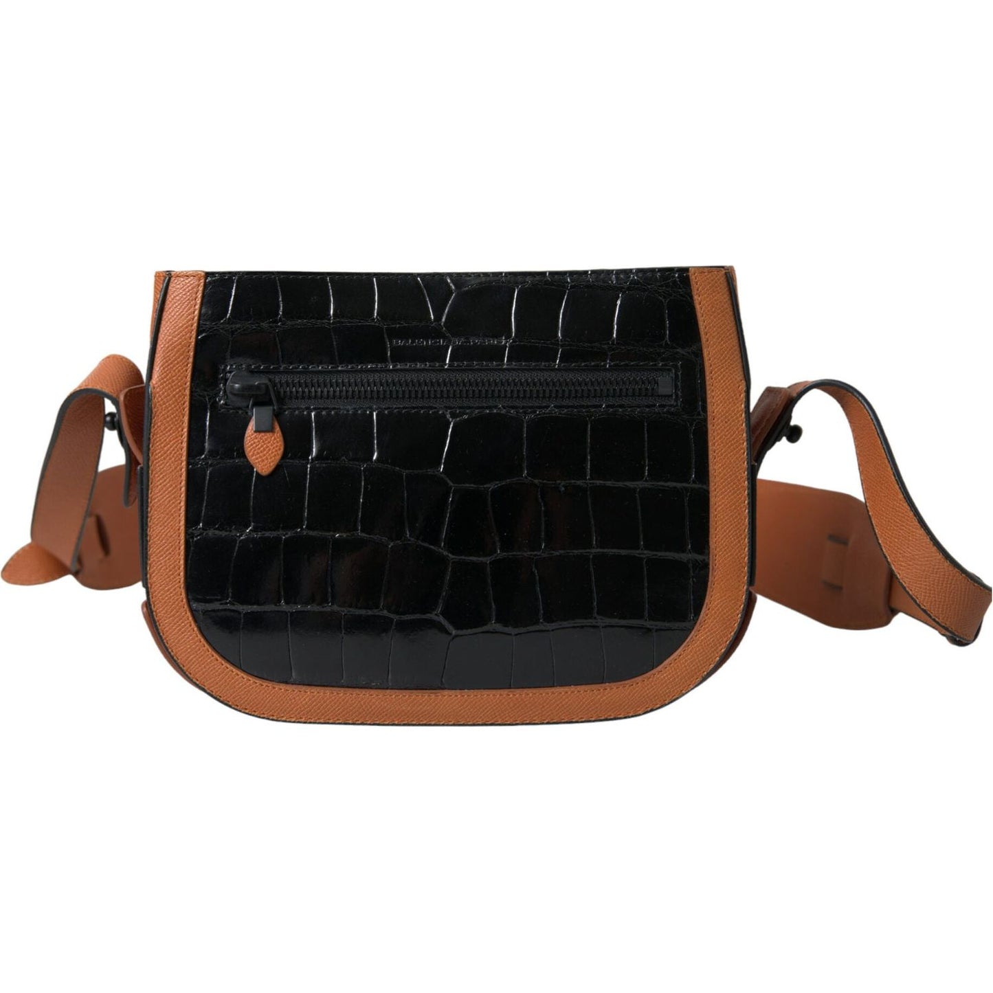 Balenciaga Black Brown Exotic Skin Leather Shoulder Camera Purse Bag