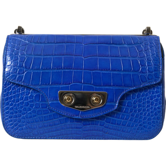 Balenciaga Alligator Skin Mini Shoulder Bag - Elegant Blue Balenciaga Dark Slate Blue