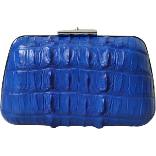 Balenciaga Electric Blue Crocodile Skin Clutch Balenciaga Dark Slate Blue