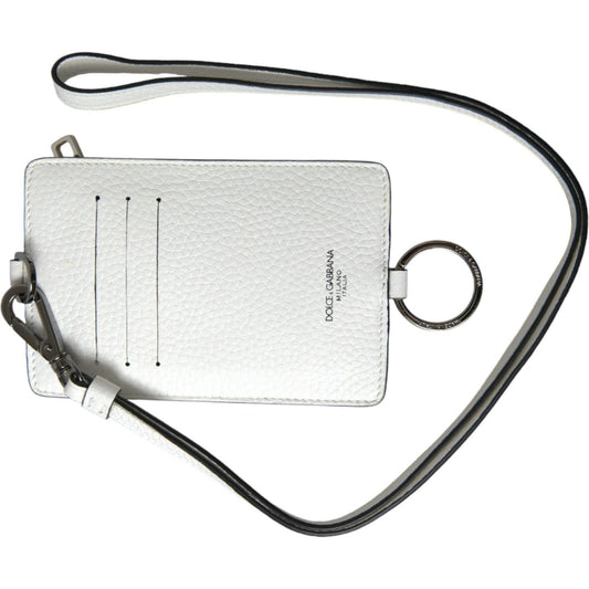 Dolce & Gabbana White Calf Leather Lanyard Logo Card Holder Wallet Dolce & Gabbana Light Gray