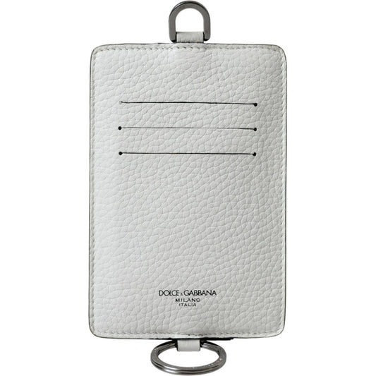 Dolce & Gabbana White Calf Leather Lanyard Logo Card Holder Wallet Dolce & Gabbana Gray