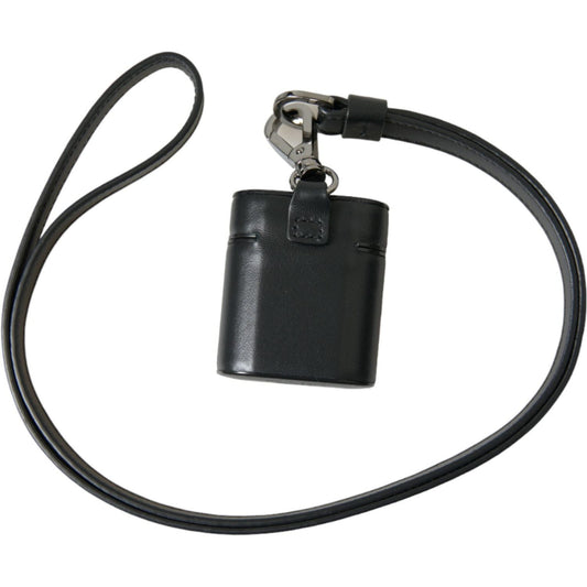 Dolce & Gabbana Black Leather Strap Silver Metal Logo Printed Airpods Case Dolce & Gabbana Dark Slate Gray