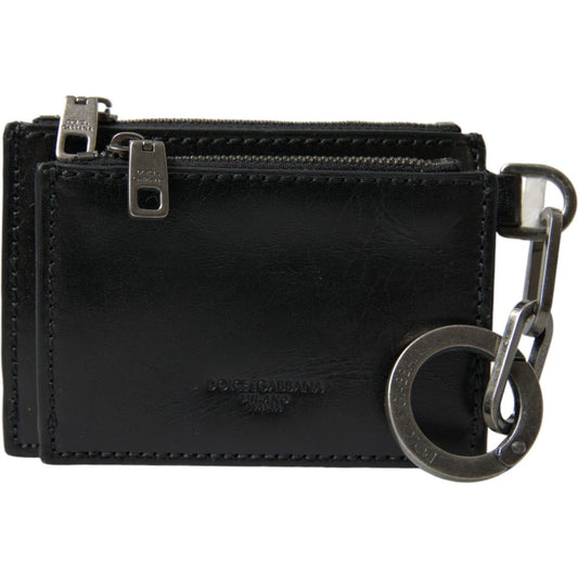 Dolce & Gabbana Black Leather Zip Logo Keyring Coin Purse Keyring Wallet Dolce & Gabbana Black