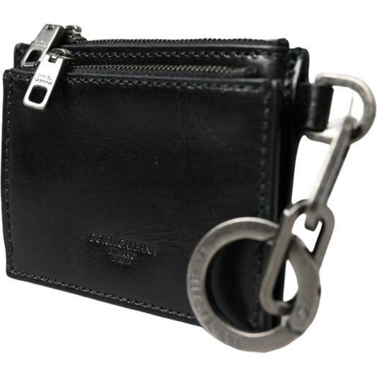 Dolce & Gabbana Black Leather Zip Logo Keyring Coin Purse Keyring Wallet Dolce & Gabbana Black