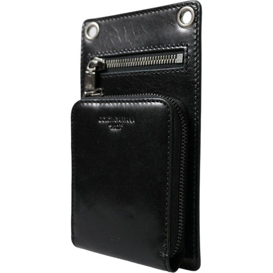 Dolce & Gabbana Wallet Black Horse Leather Zip Logo Cross Body Phone Slot Dolce & Gabbana Black