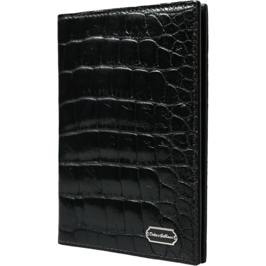 Dolce & Gabbana Black Exotic Skin Leather Long Bifold Passport Holder Dolce & Gabbana Black