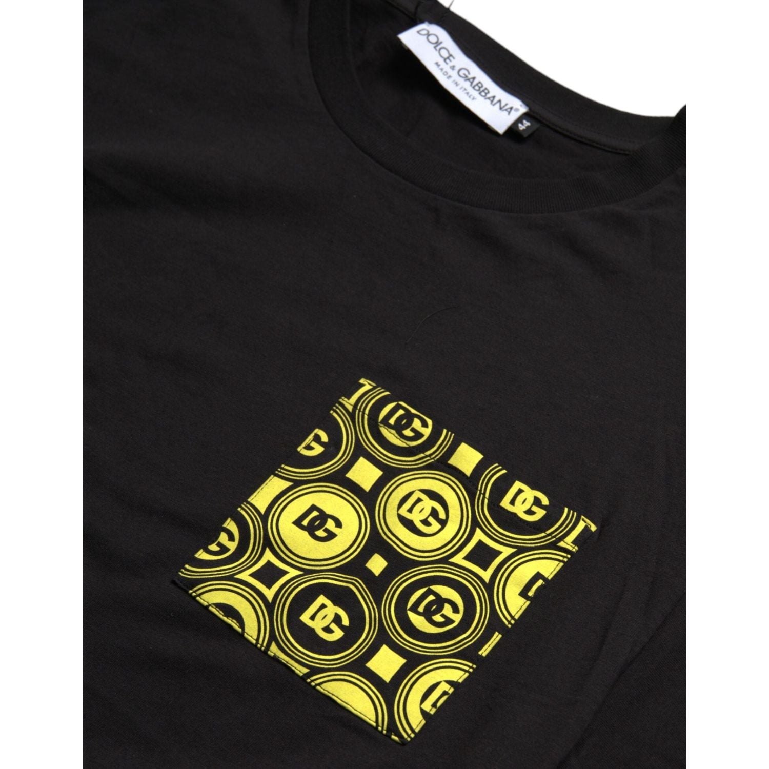 黑色印花口袋棉质圆领 T 恤