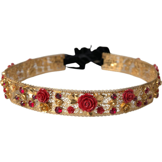 Dolce & Gabbana Gold Brass Red Roses Crystal Jewel Waist Belt Dolce & Gabbana Sienna