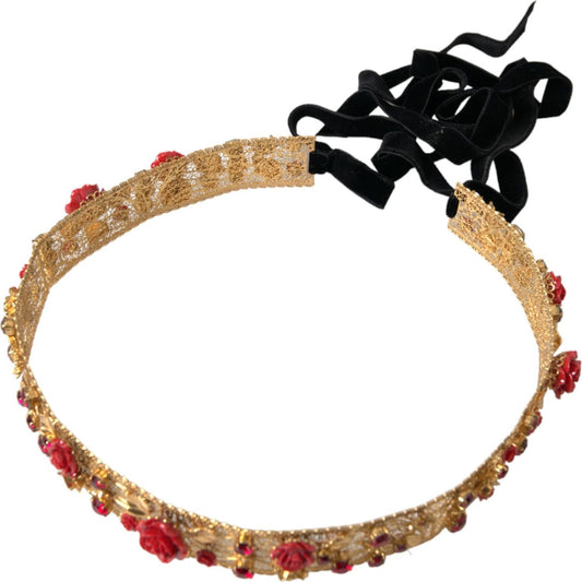 Dolce & Gabbana Gold Brass Red Roses Crystal Jewel Waist Belt Dolce & Gabbana Rosy Brown