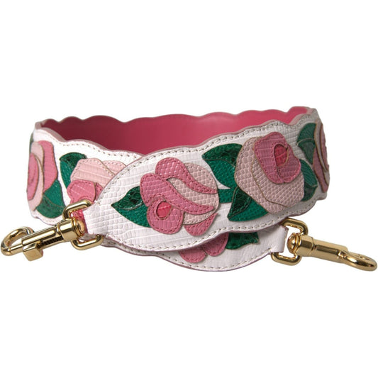 Dolce & Gabbana White Floral Leather Accessory Shoulder Strap Dolce & Gabbana Rosy Brown