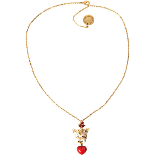Dolce & Gabbana Gold Brass Chain Dog Heart Pendant Charm Necklace Necklace Dolce & Gabbana Antique White