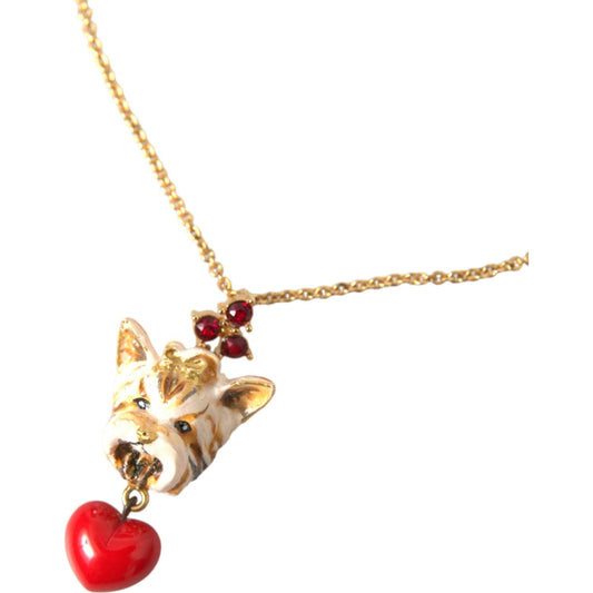 Dolce & Gabbana Gold Brass Chain Dog Heart Pendant Charm Necklace Necklace Dolce & Gabbana Tan
