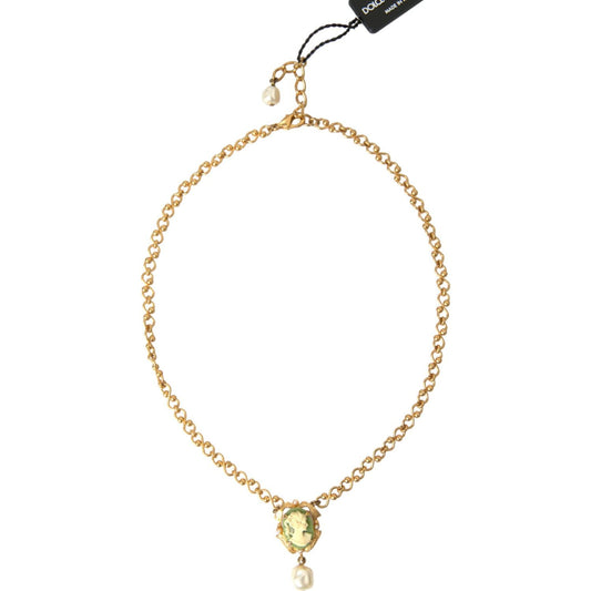 Dolce & Gabbana Gold Brass Chain Pearl Pendant Charm Necklace Necklace Dolce & Gabbana Antique White