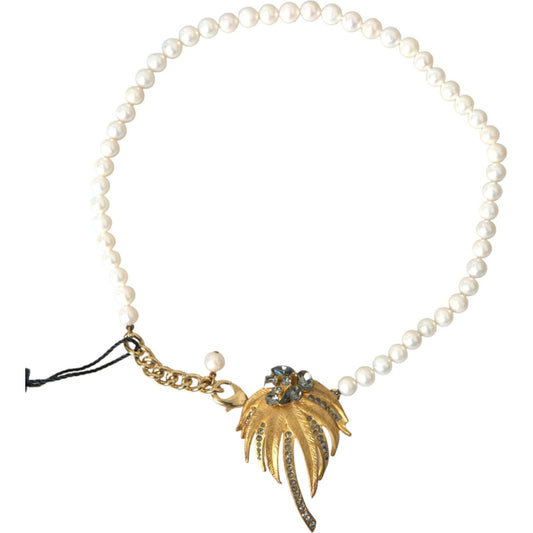 Dolce & Gabbana Gold Brass Crystal Pearl Tree Pendant Charm Necklace Necklace Dolce & Gabbana Sienna