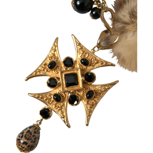 Dolce & Gabbana Gold Black Crystals Lapin Fur Filigree Chocker Necklace Necklace Dolce & Gabbana Sienna