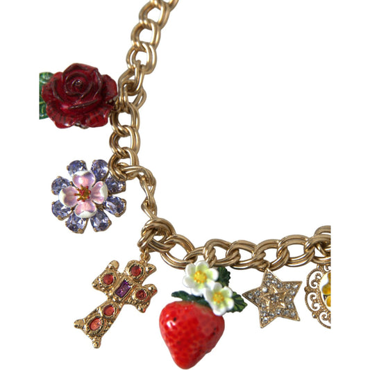 Dolce & Gabbana Gold Chain Rose Cross Strawberry Star Pendant Necklace Necklace Dolce & Gabbana Sienna