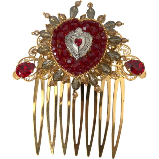 Dolce & Gabbana Gold Brass Crystal Heart Women Hair Comb Dolce & Gabbana Saddle Brown