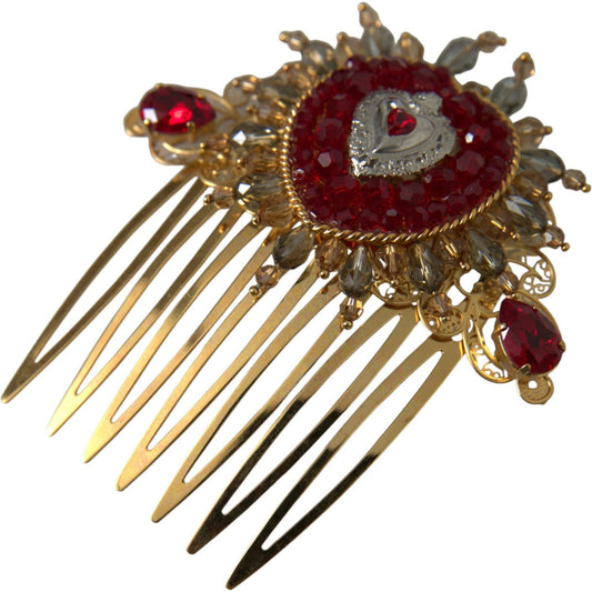 Dolce & Gabbana Gold Brass Crystal Heart Women Hair Comb Dolce & Gabbana Dark Olive Green