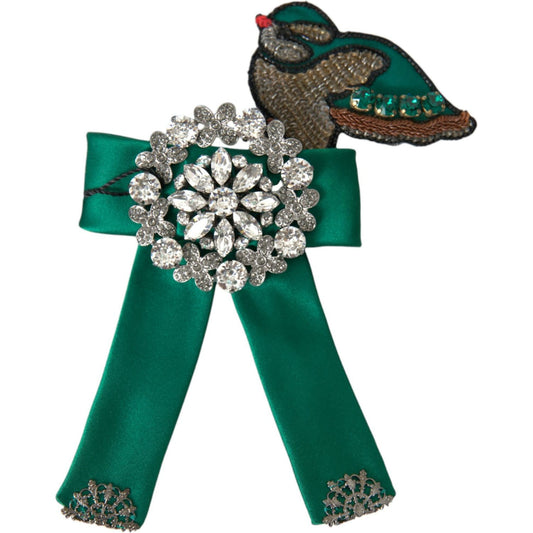 Dolce & Gabbana Green Satin Bird Crystal Women Hair Clip Dolce & Gabbana Dark Slate Gray