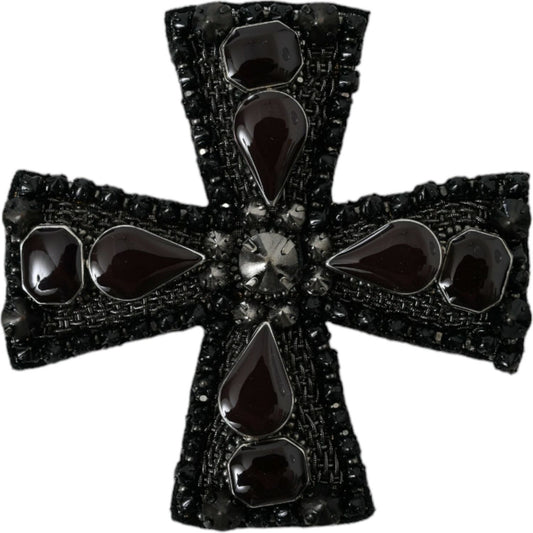 Dolce & Gabbana Black Crystals Embellished Cross Pin Brooch Brooch Dolce & Gabbana Black