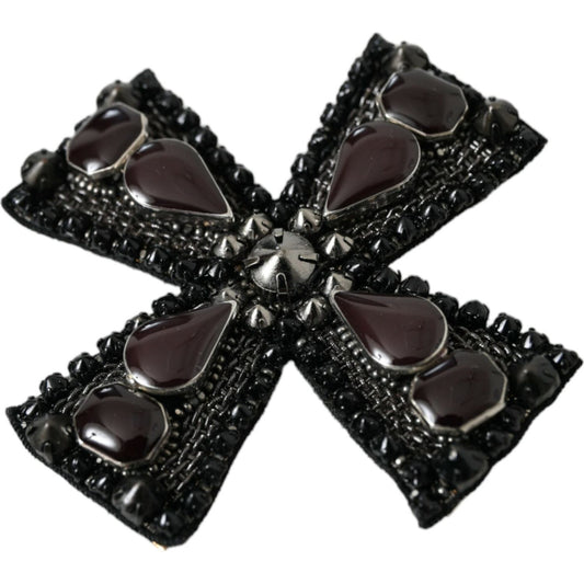 Dolce & Gabbana Black Crystals Embellished Cross Pin Brooch Brooch Dolce & Gabbana Black