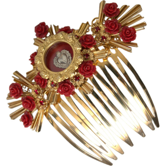 Dolce & Gabbana Gold Brass Crystal Heart Floral Hair Comb Dolce & Gabbana Sienna