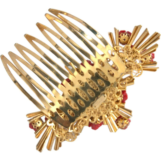 Dolce & Gabbana Gold Brass Crystal Heart Floral Hair Comb Dolce & Gabbana Dark Khaki