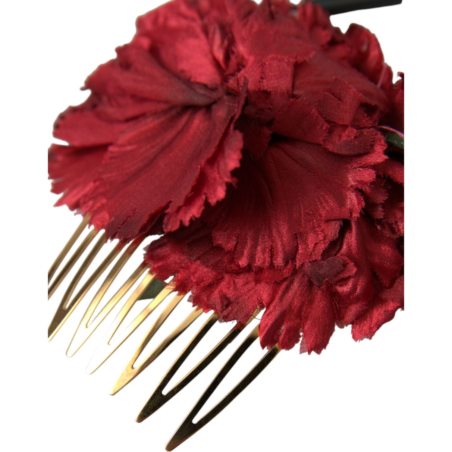 Dolce & Gabbana Red Silk Floral Gold Brass Women Hair Comb