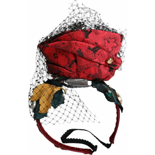Dolce & Gabbana Multicolor Rose Silk Crystal Netted Logo Headband Diadem Dolce & Gabbana Saddle Brown