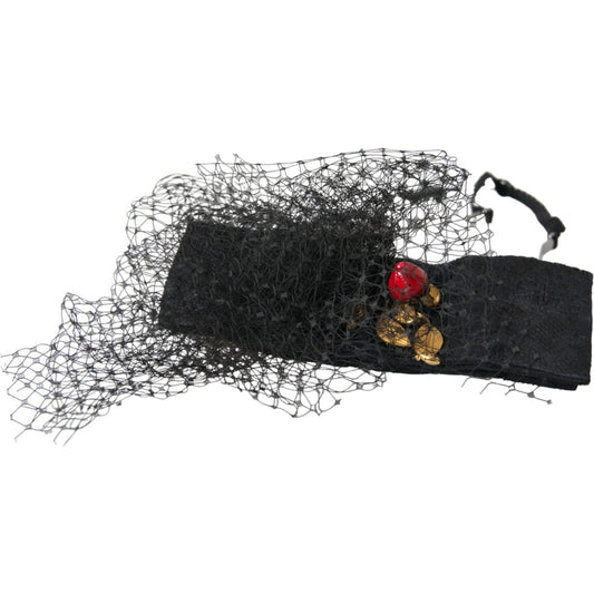 Dolce & Gabbana Black Strawberry Sicily Crystal Mesh Net Headband Diadem Dolce & Gabbana Light Gray