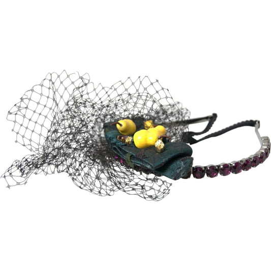 Dolce & Gabbana Black Lemons Sicily Purple Crystal Net Headband Diadem Dolce & Gabbana Gray