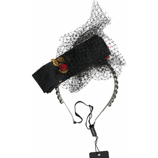 Dolce & Gabbana Black Strawberry Sicily Crystal Mesh Net Headband Diadem Dolce & Gabbana Light Gray