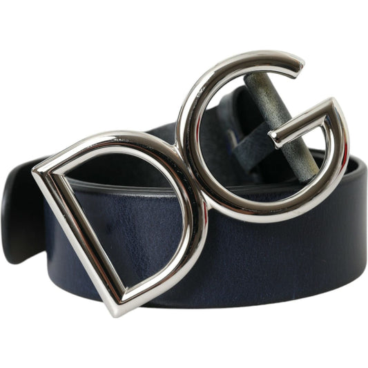 Dolce & Gabbana Blue Leather Silver Metal Logo Buckle Belt Men Dolce & Gabbana Dark Slate Gray