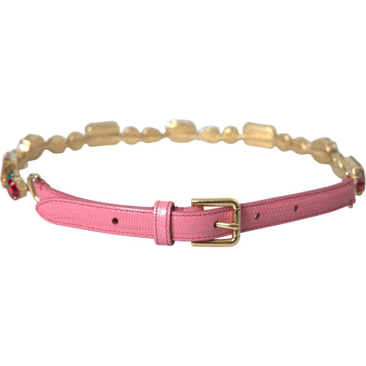 Dolce & Gabbana Pink Leather Crystal Chain Embellished Belt Dolce & Gabbana Rosy Brown